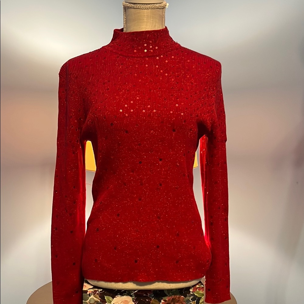 Mercer Street Studio Red Cowl Neck Sweater with Sparkle